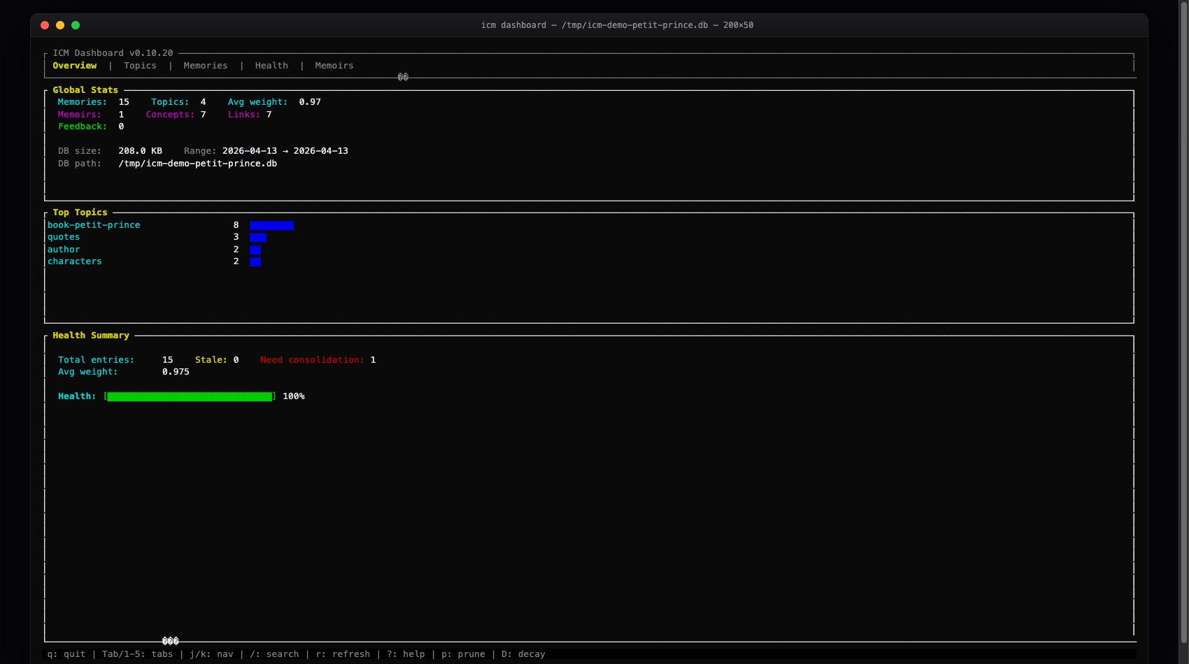 ICM TUI dashboard — ratatui in the terminal
