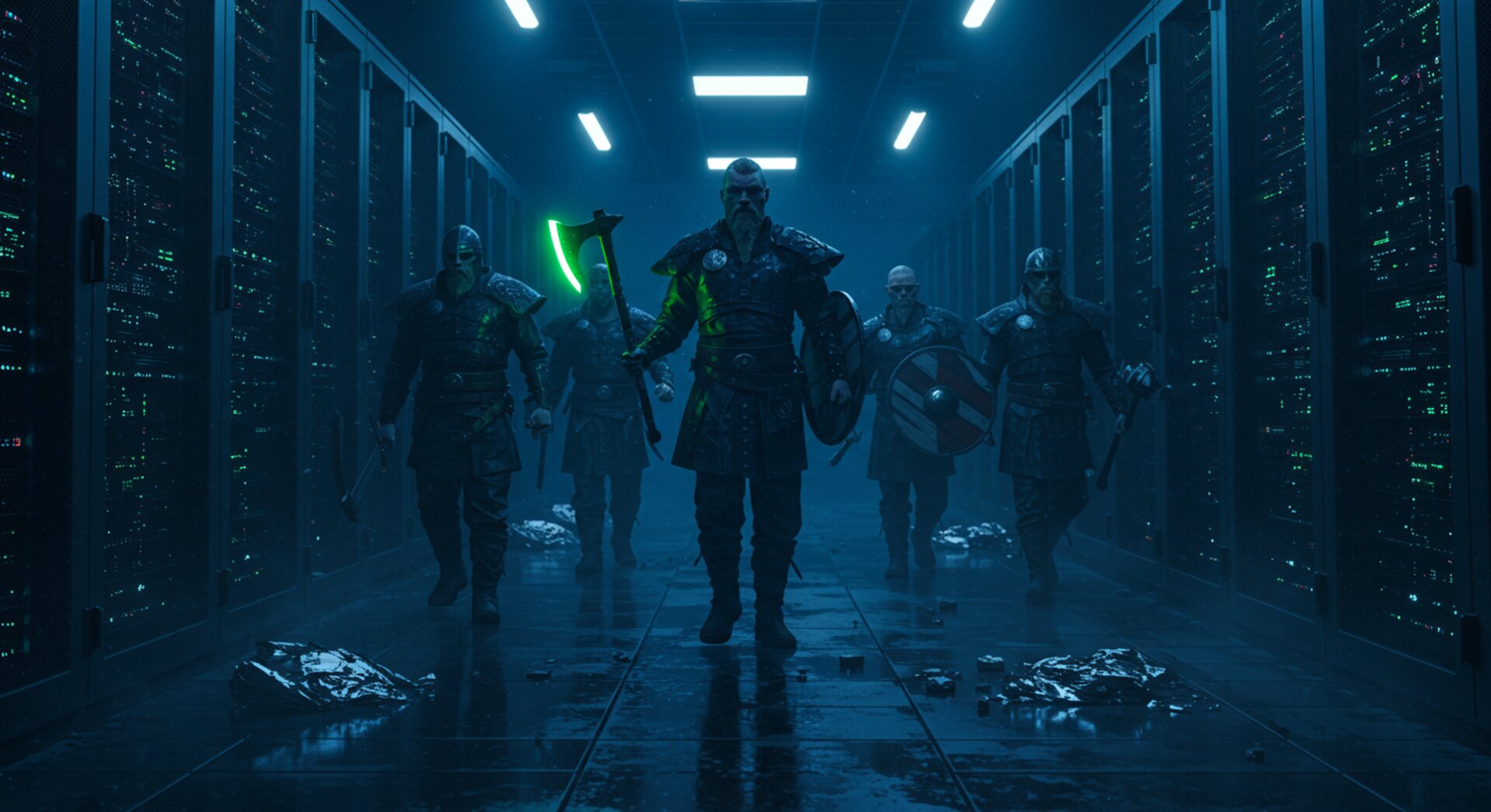Viking squad marching through datacenter corridor